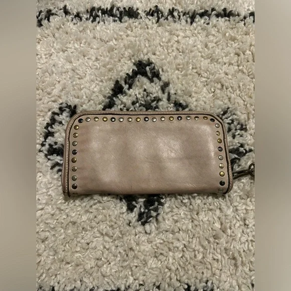 Bolsa Nova Sofia Wristlet Studded Italian Leather Wallet Taupe - Picture 2 of 7